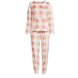 Women's Cozy Plaid Fleece Pajama Set Long Sleeve Top Jogger Pants "Stay Cozy"